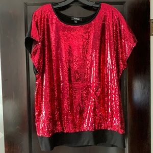 Elements woman red sequins top.